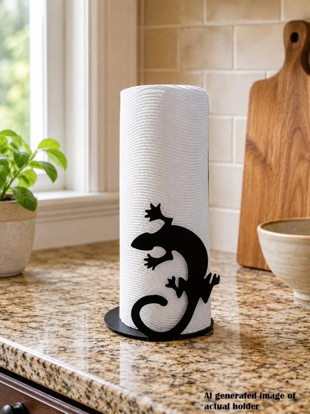 Southwestern Black Gecko Metal Heavy Countertop Paper Towel Holder Stand
